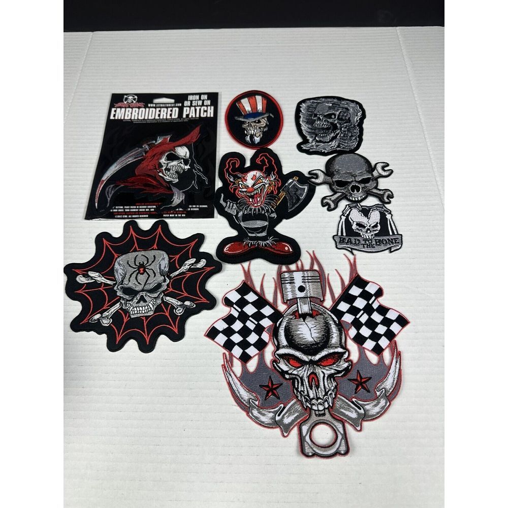 Mixed 8 Patches SKULL SKELETON BONES GRIM‎ REAPER 8 Patch Lot